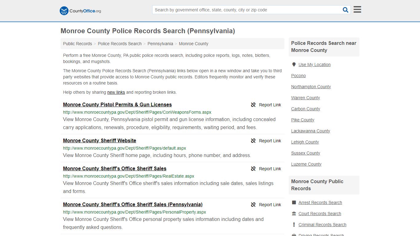 Monroe County Police Records Search (Pennsylvania) - County Office